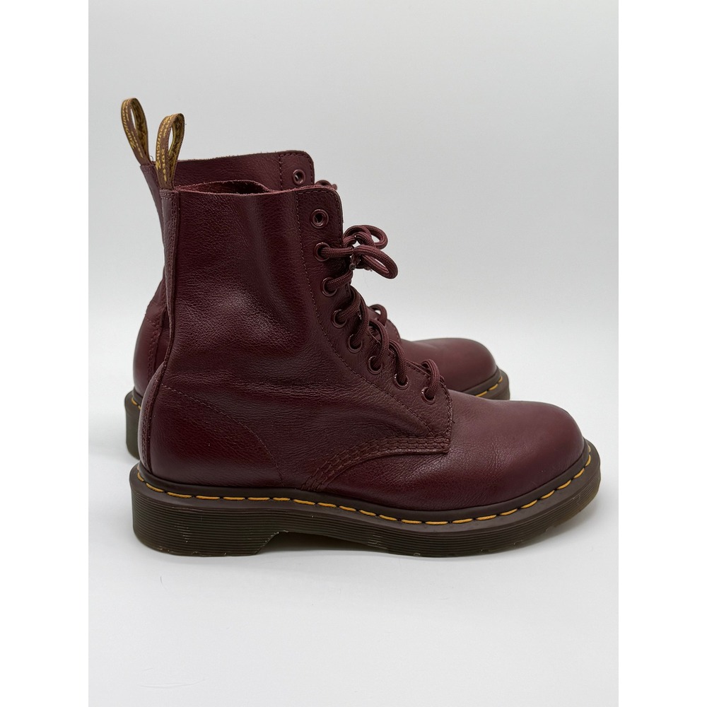 Dr Martens Boots Womens 7 Burgundy Leather Pascal Combat Slip Resistant 1460